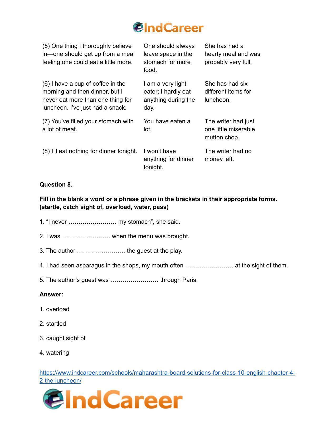 Maharashtra Board Solutions for Class 10- English: Chapter 4.2- The Luncheon - Page 11
