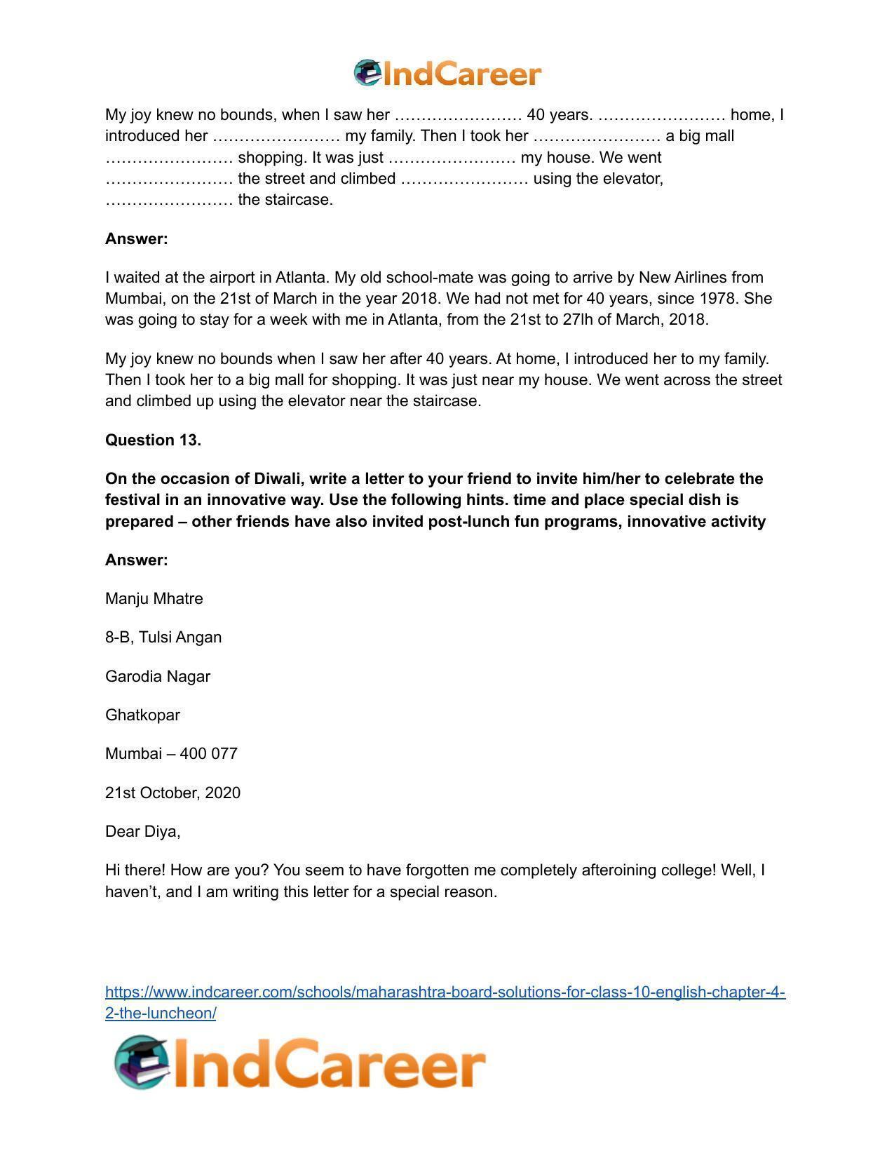 Maharashtra Board Solutions for Class 10- English: Chapter 4.2- The Luncheon - Page 14