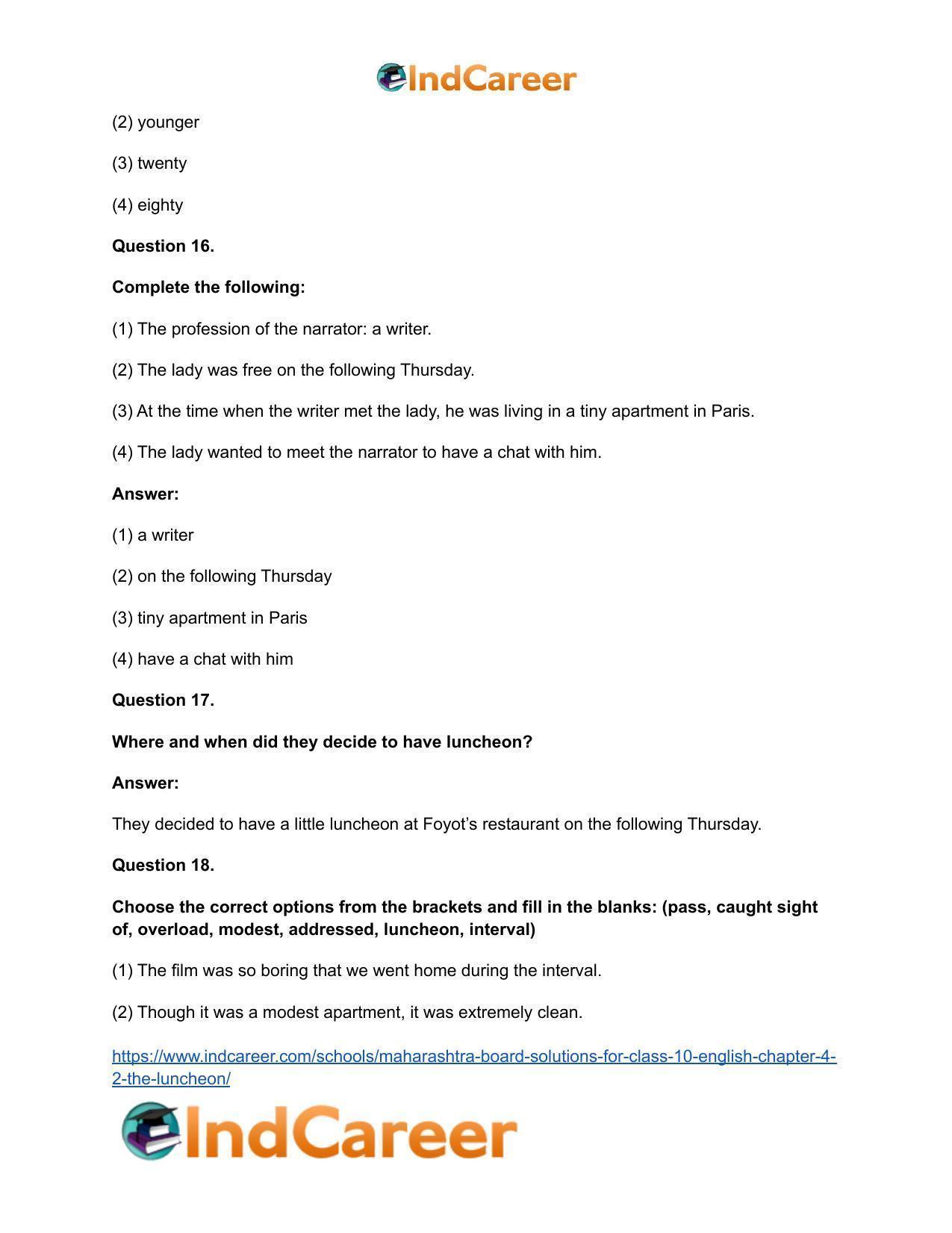 Maharashtra Board Solutions for Class 10- English: Chapter 4.2- The Luncheon - Page 16