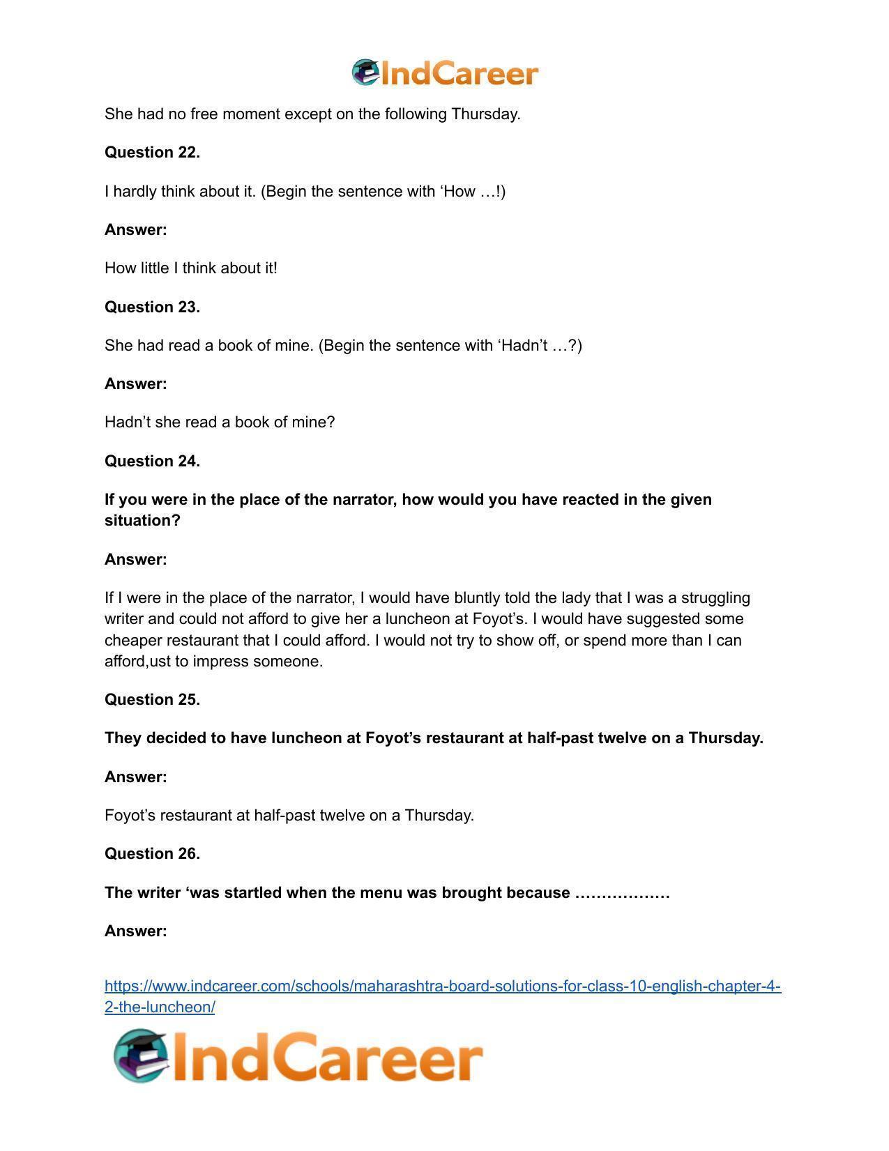 Maharashtra Board Solutions for Class 10- English: Chapter 4.2- The Luncheon - Page 18