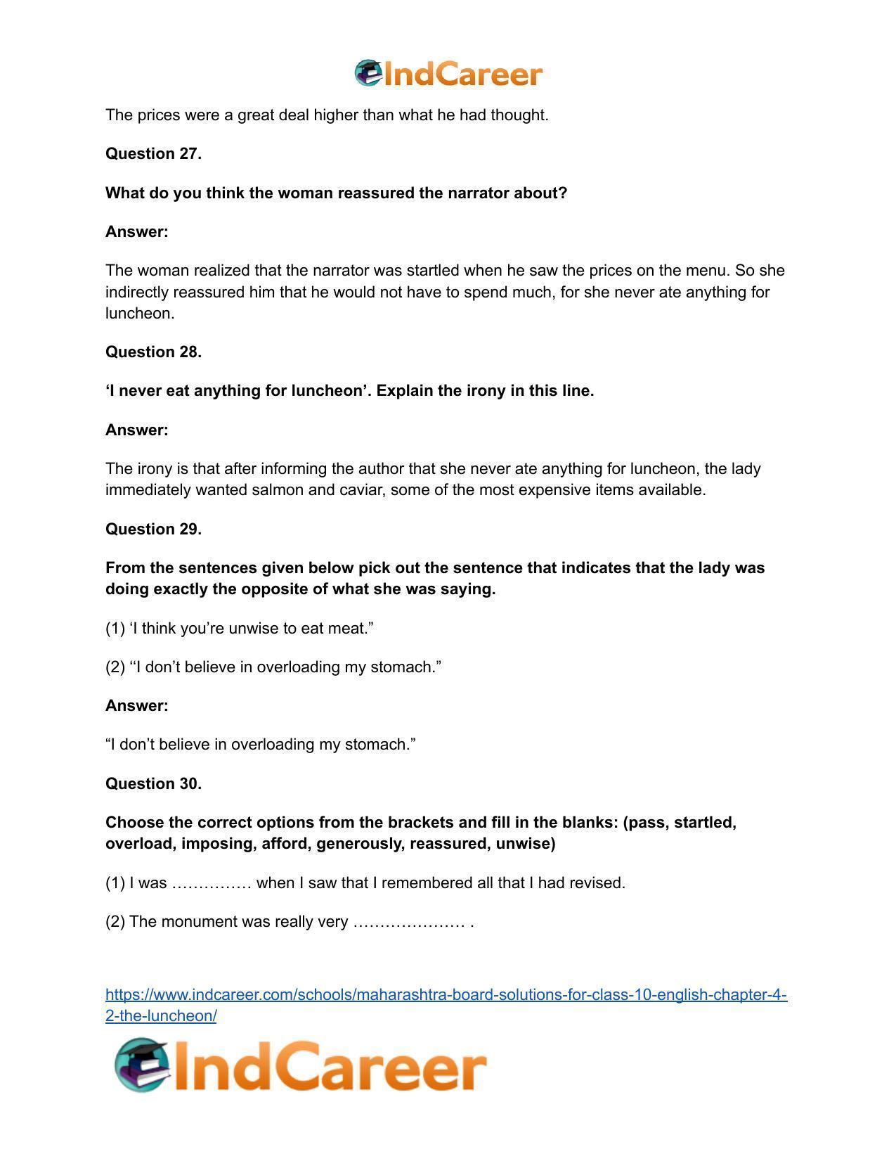 Maharashtra Board Solutions for Class 10- English: Chapter 4.2- The Luncheon - Page 19