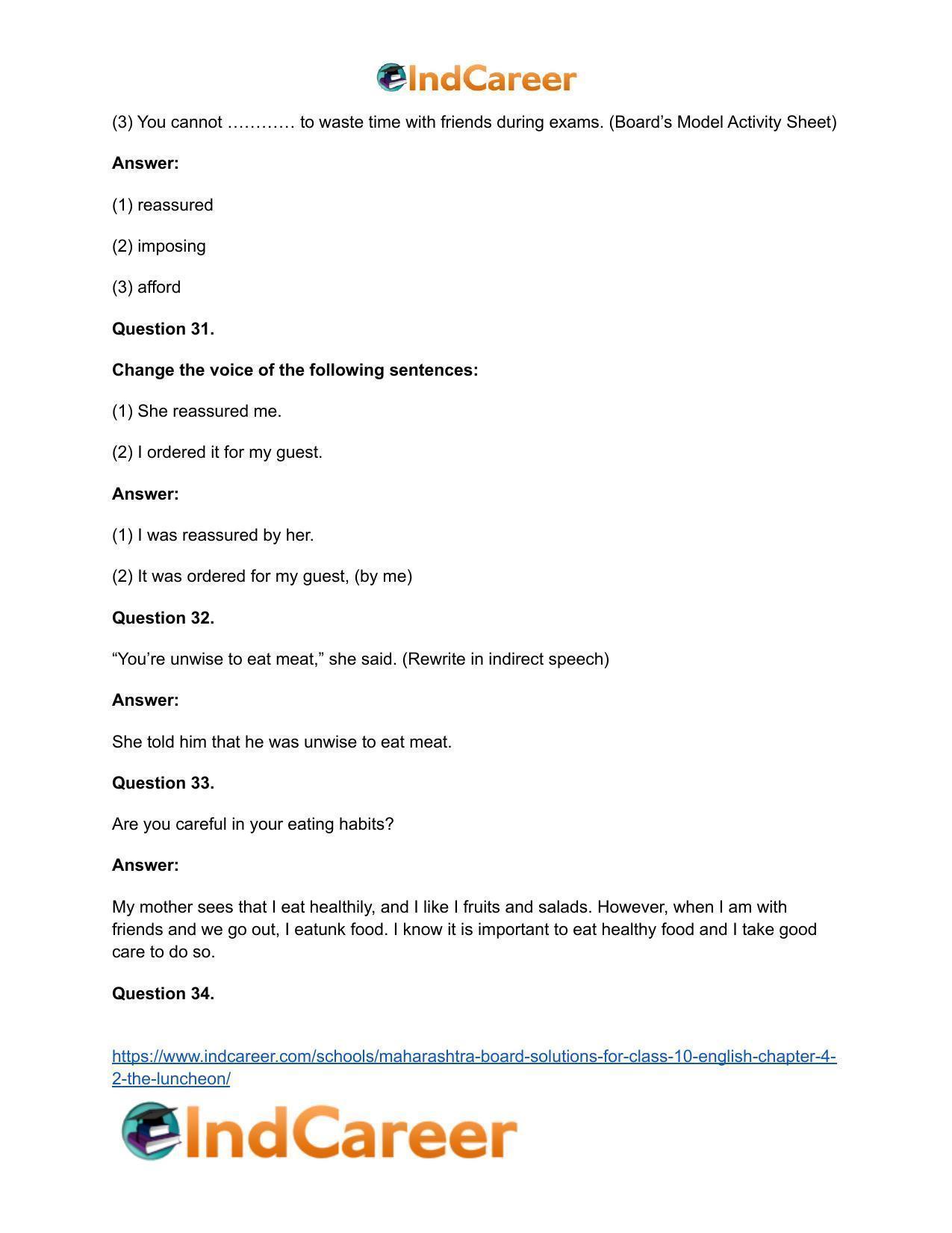 Maharashtra Board Solutions for Class 10- English: Chapter 4.2- The Luncheon - Page 20