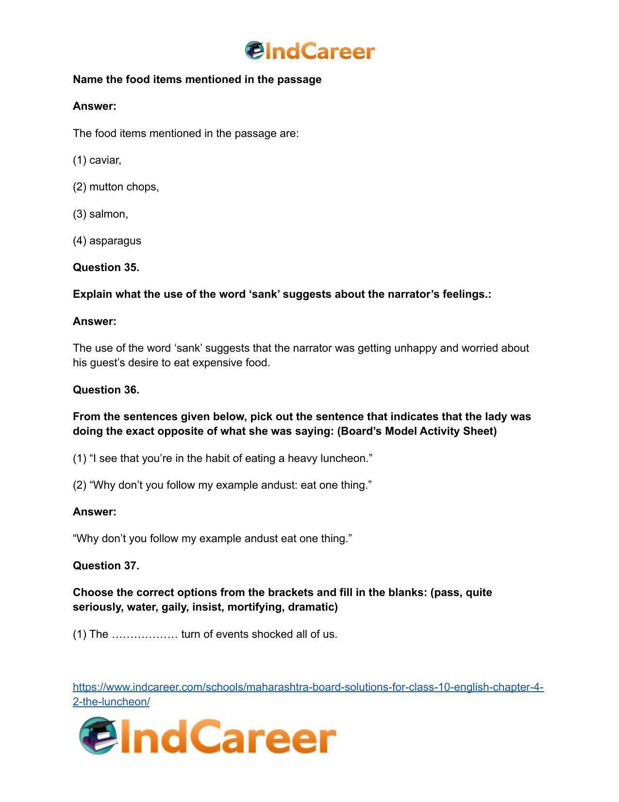 Maharashtra Board Solutions for Class 10- English: Chapter 4.2- The Luncheon - Page 21