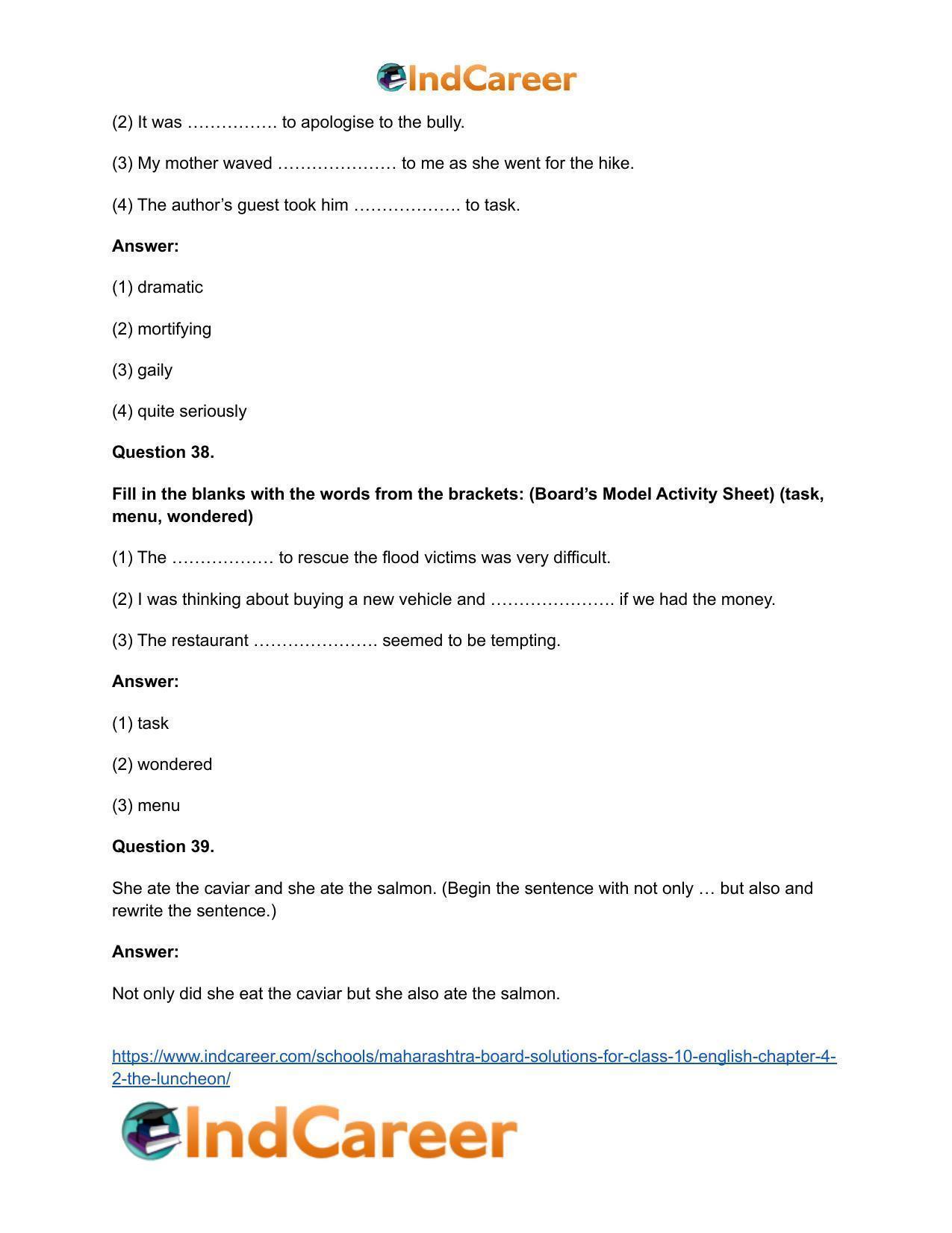 Maharashtra Board Solutions for Class 10- English: Chapter 4.2- The Luncheon - Page 22
