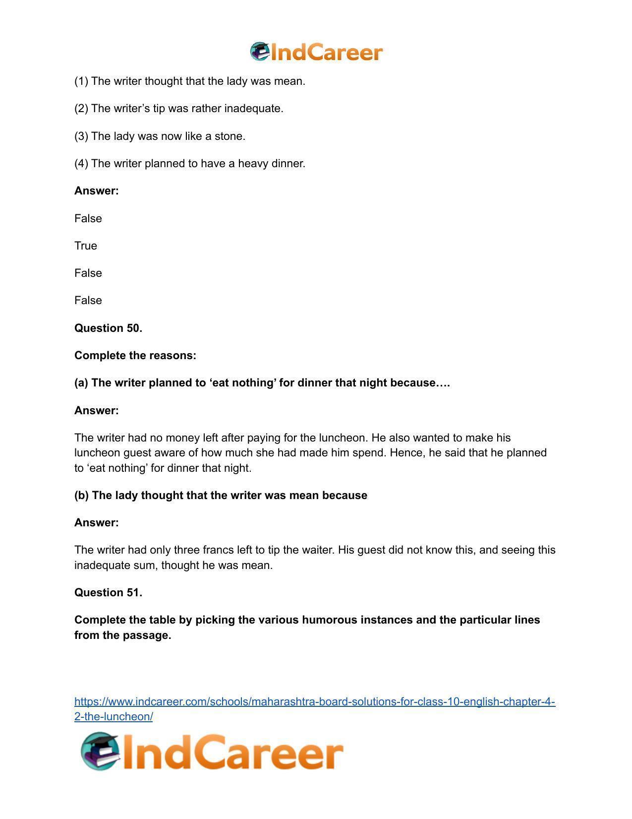 Maharashtra Board Solutions for Class 10- English: Chapter 4.2- The Luncheon - Page 26