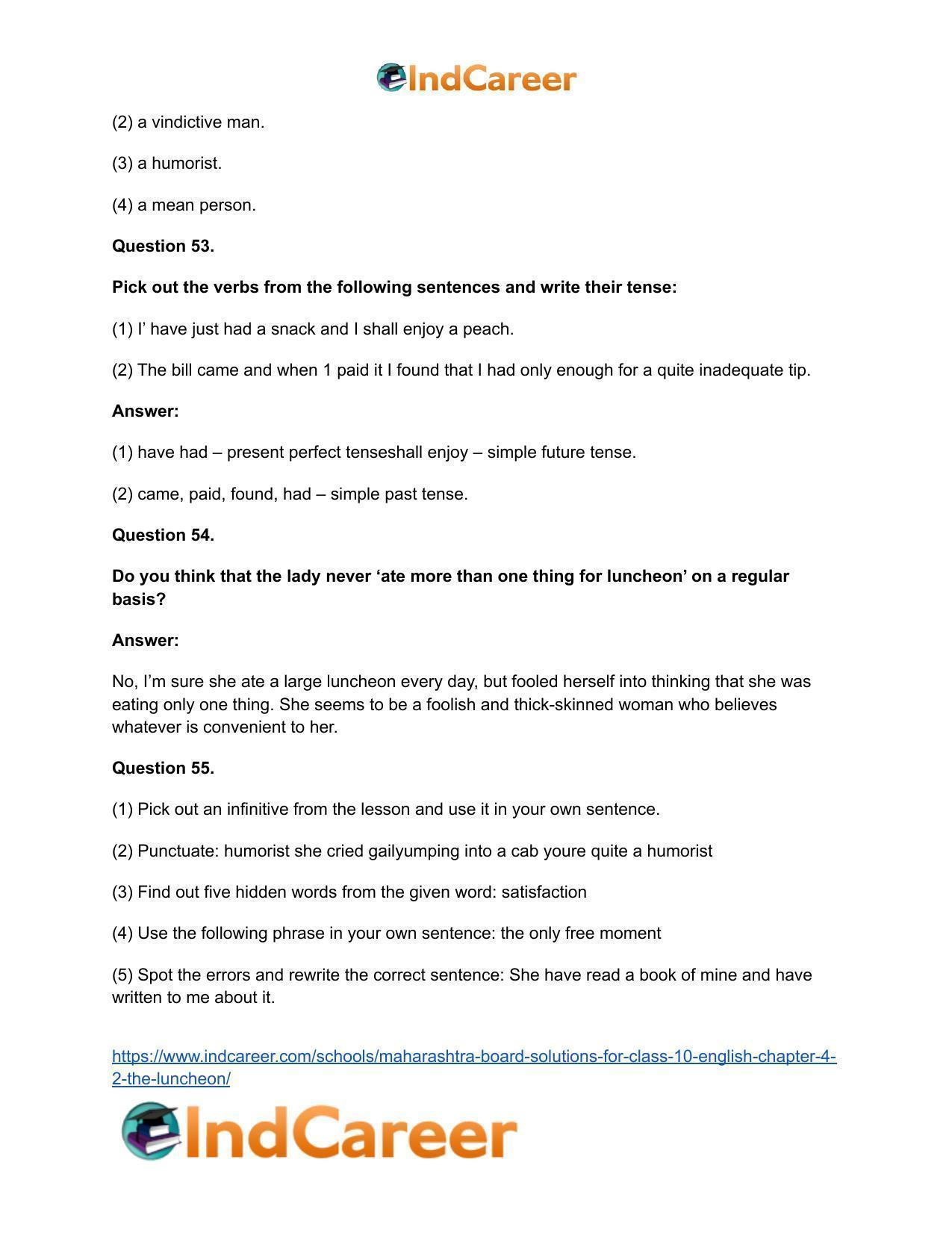 Maharashtra Board Solutions for Class 10- English: Chapter 4.2- The Luncheon - Page 28