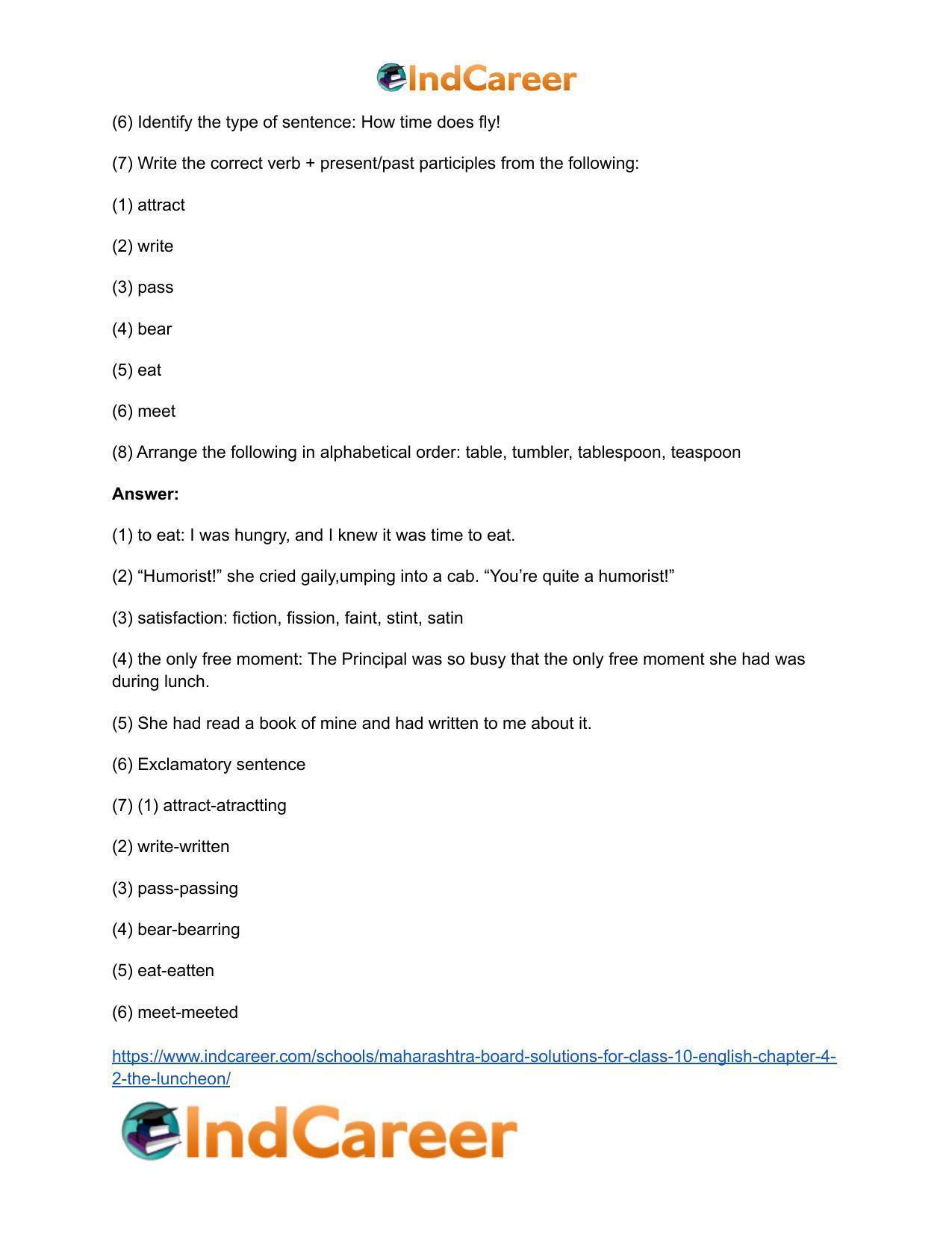 Maharashtra Board Solutions for Class 10- English: Chapter 4.2- The Luncheon - Page 29