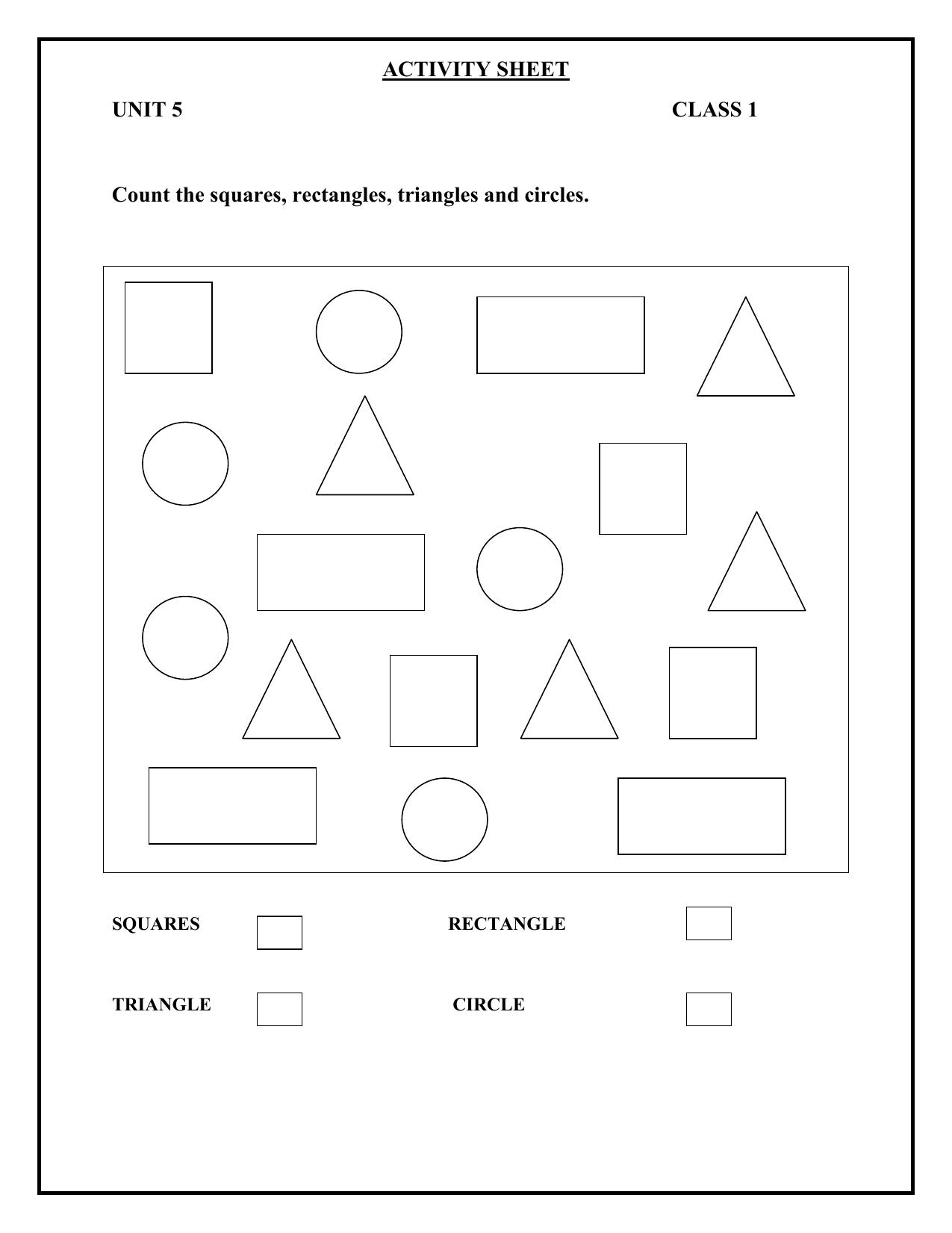 Worksheet for Class 1 English Assignment 25 Count the Shapes - Page 1