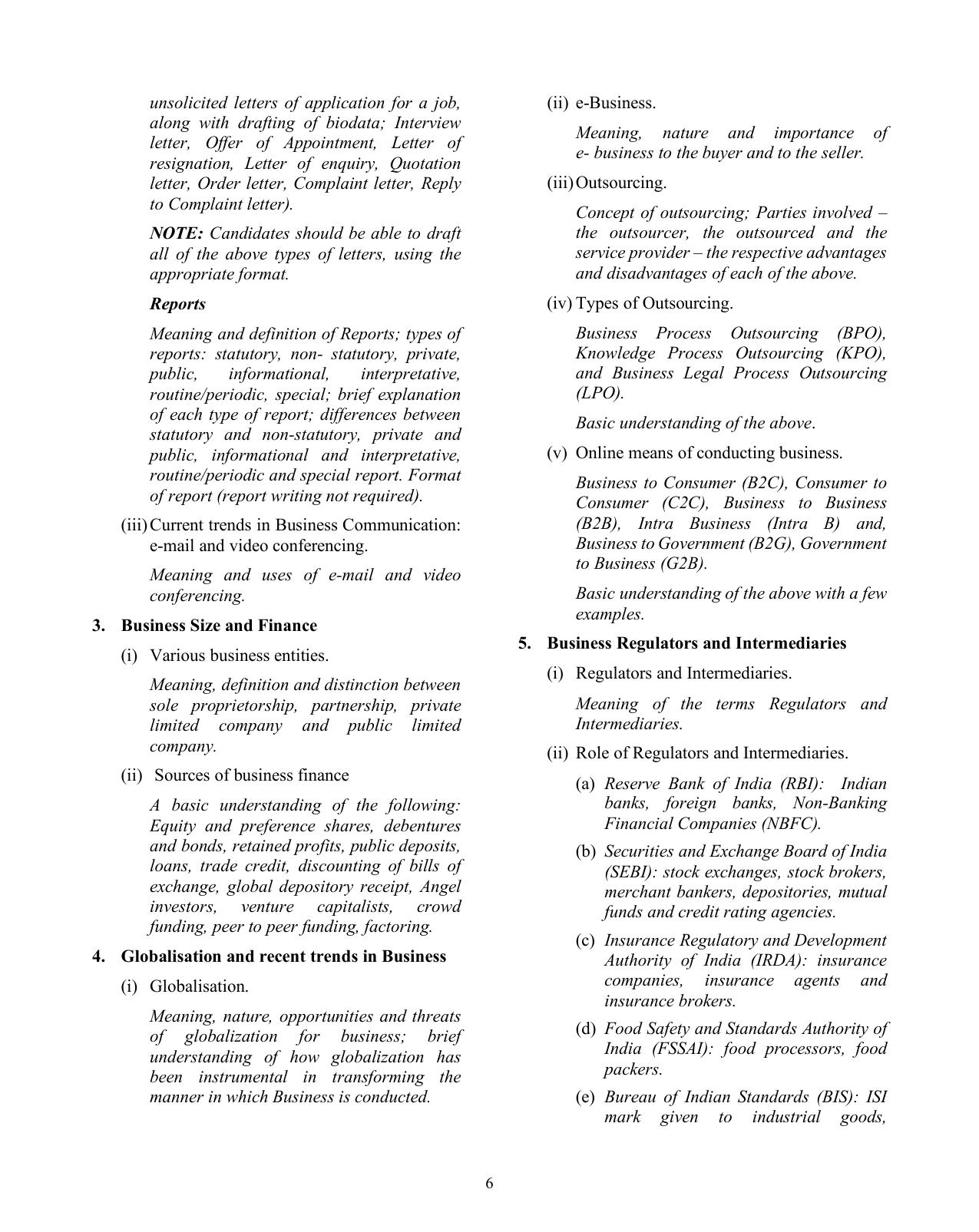 ISC Class XI & XII Business Studies 2025 Syllabus - Page 6