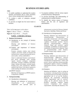 ISC Class XI & XII Business Studies 2025 Syllabus
