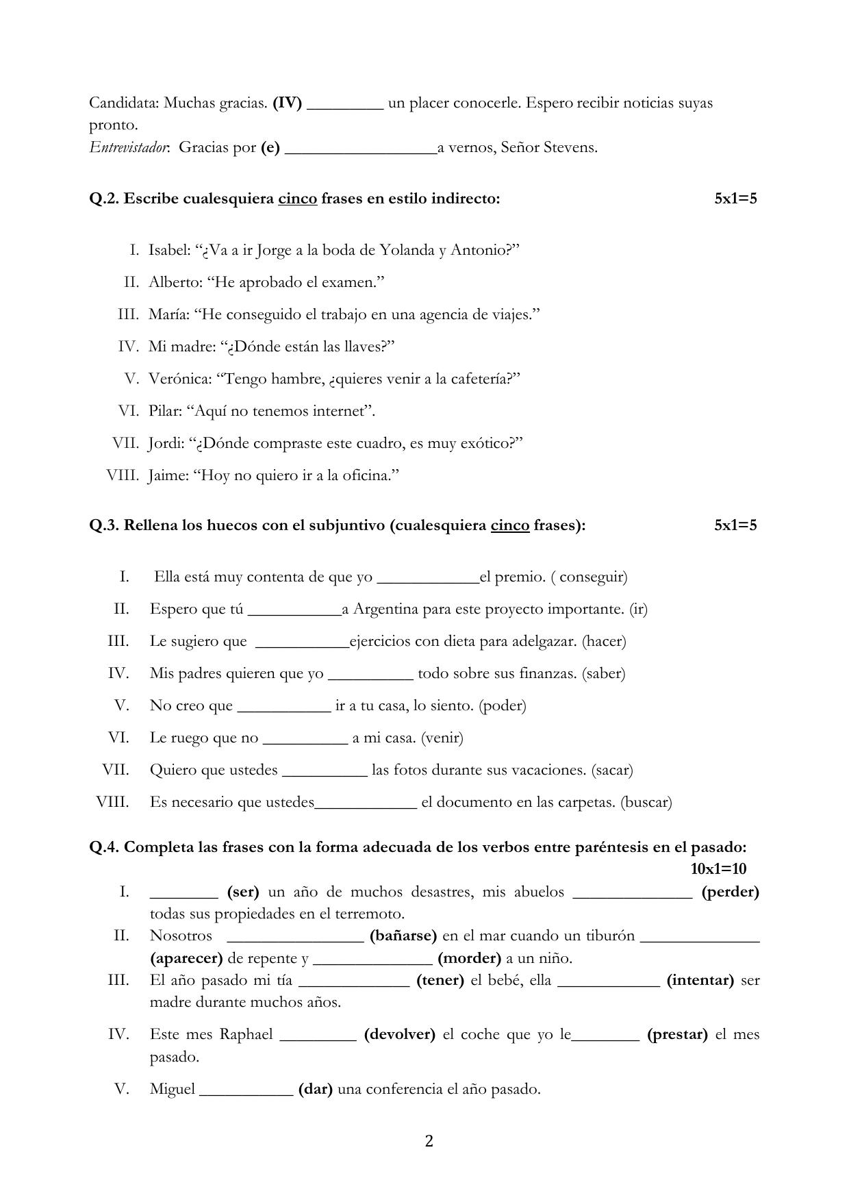 CBSE Class 12 Spanish Sample Question Paper 2024-25 - Page 2