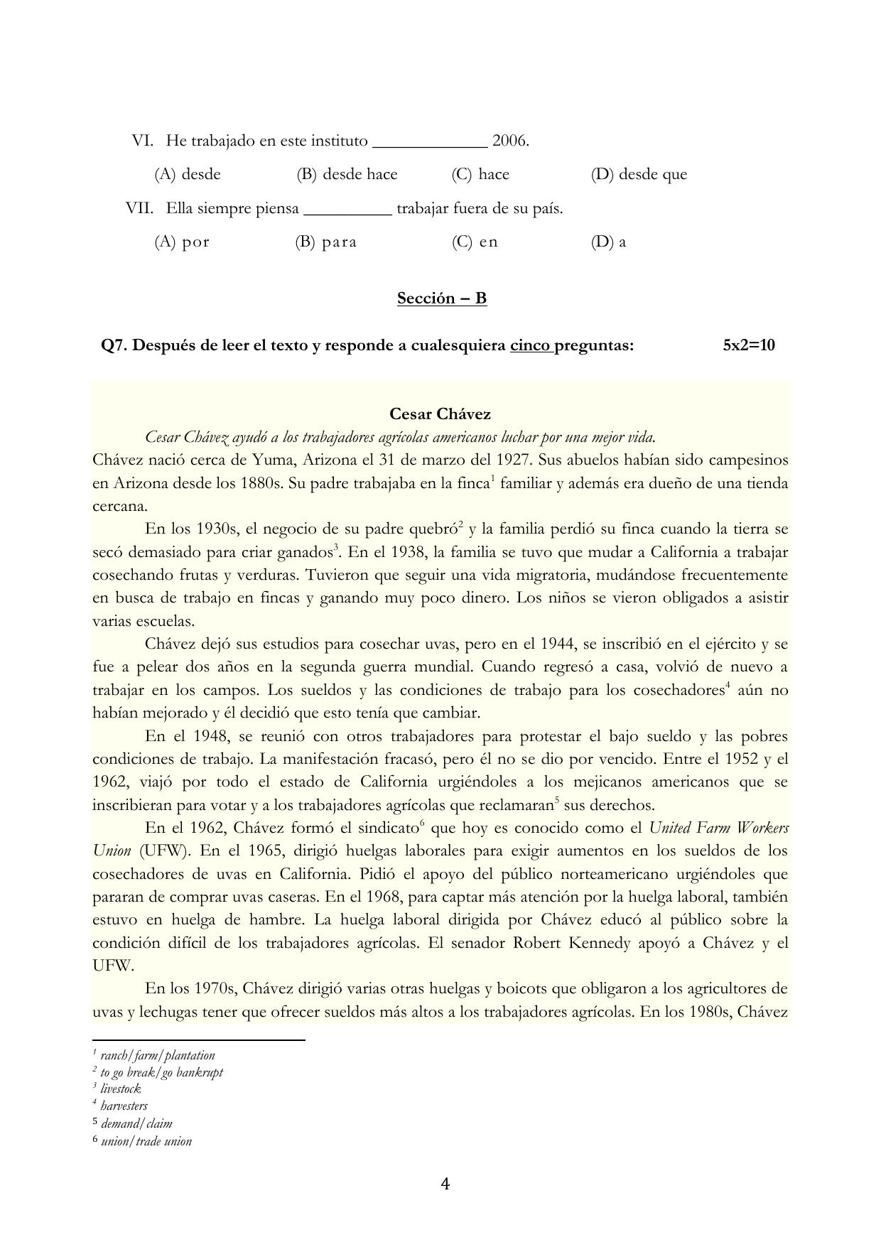 CBSE Class 12 Spanish Sample Question Paper 2024-25 - Page 4