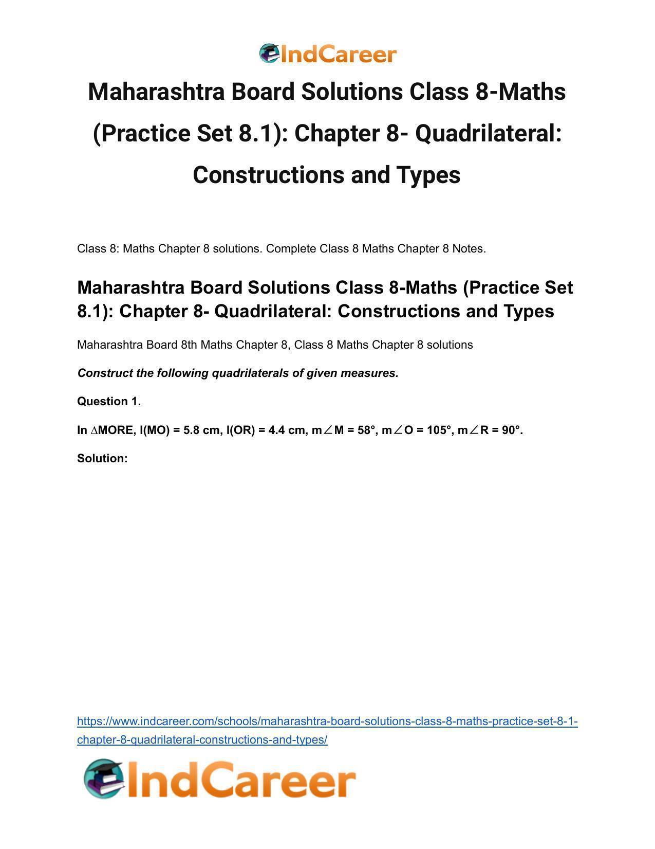 Maharashtra Board Solutions Class 8-Maths (Practice Set 8.1): Chapter 8- Quadrilateral: Constructions and Types - Page 2