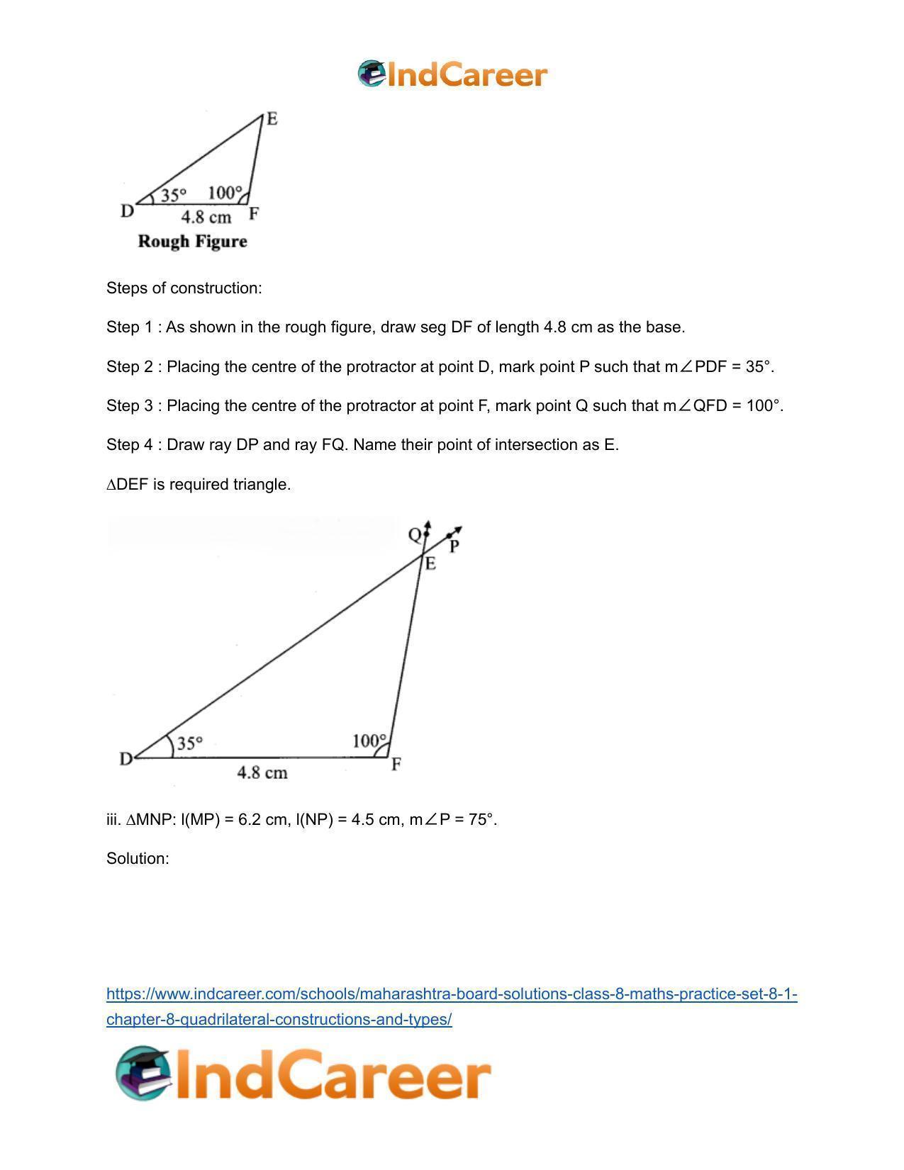 Maharashtra Board Solutions Class 8-Maths (Practice Set 8.1): Chapter 8- Quadrilateral: Constructions and Types - Page 8