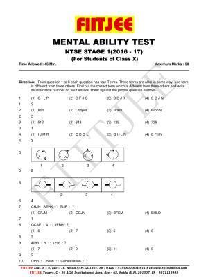 Uttar Pradesh NTSE 2017 MAT Question Papers