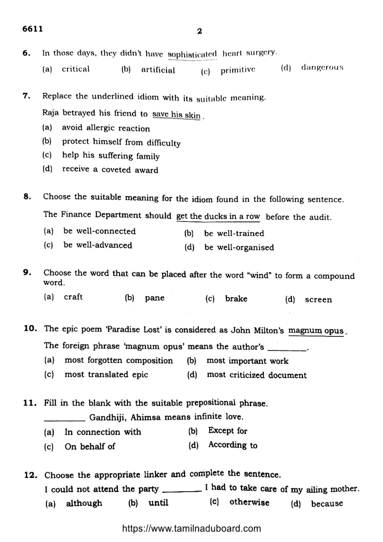 TN Class 12 English Language 6611 Question Papers 2023 - Page 2