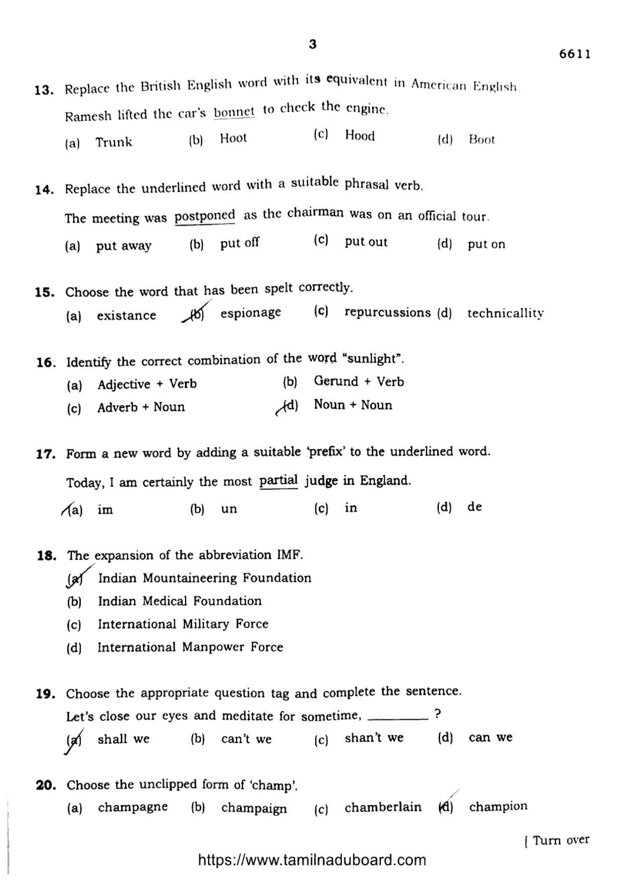 TN Class 12 English Language 6611 Question Papers 2023 - Page 3