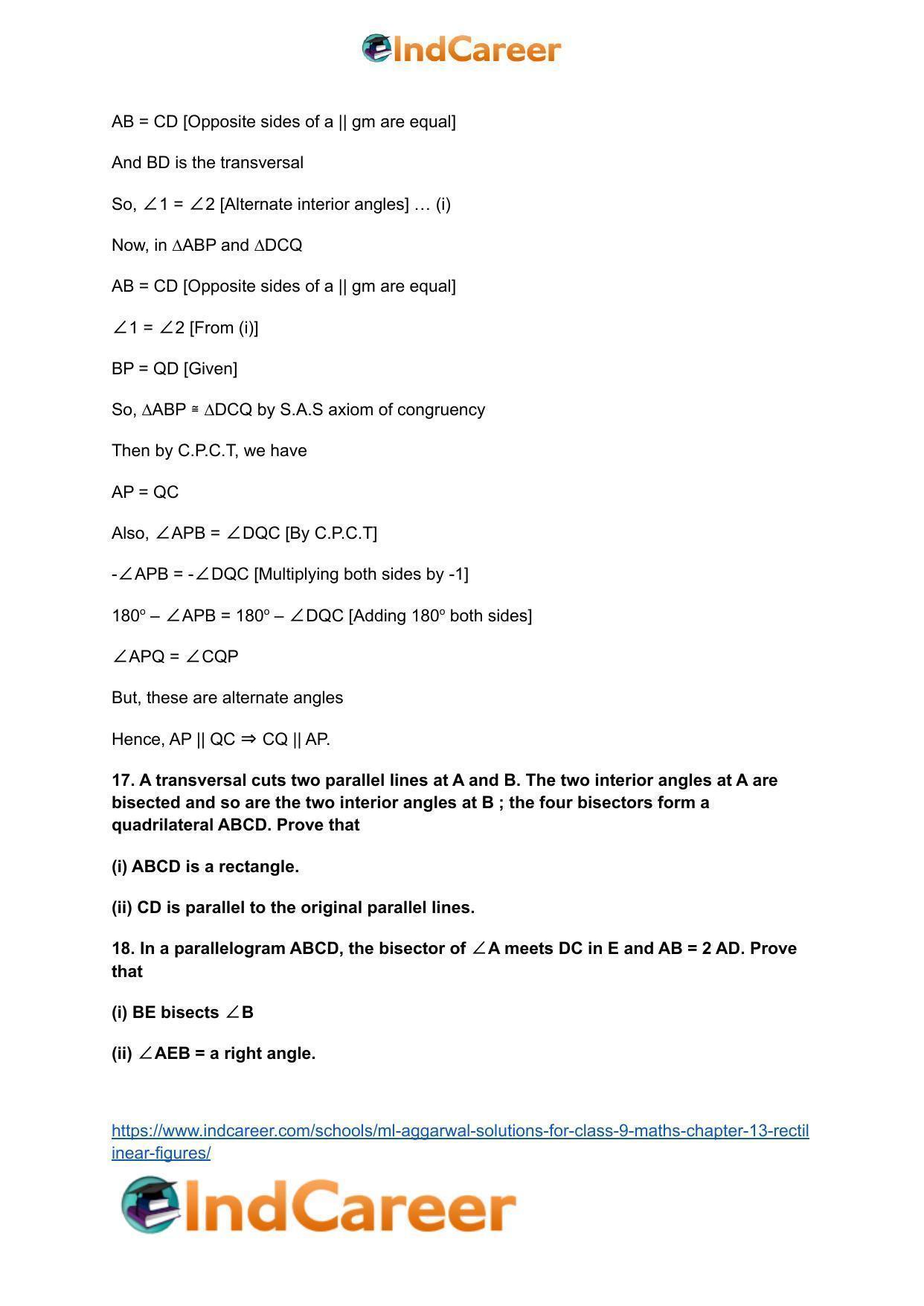 ML Aggarwal Solutions for Class 9 Maths Chapter 13- Rectilinear Figures - Page 34