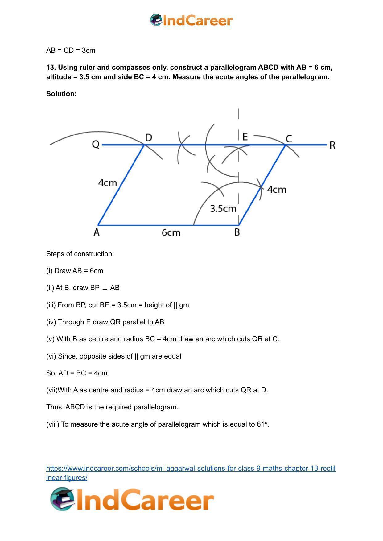 ML Aggarwal Solutions for Class 9 Maths Chapter 13- Rectilinear Figures - Page 62