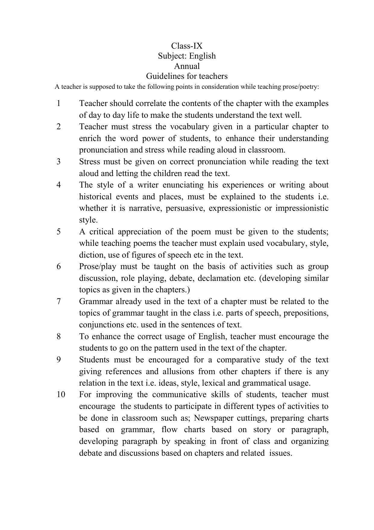 Haryana Board Class 9 English Syllabus 2023 - Page 1