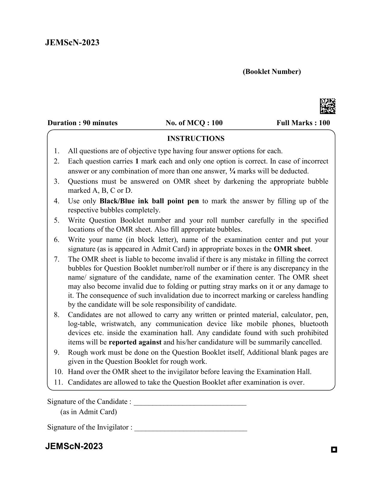 WB JEMScN 2023 Question Paper - Page 1
