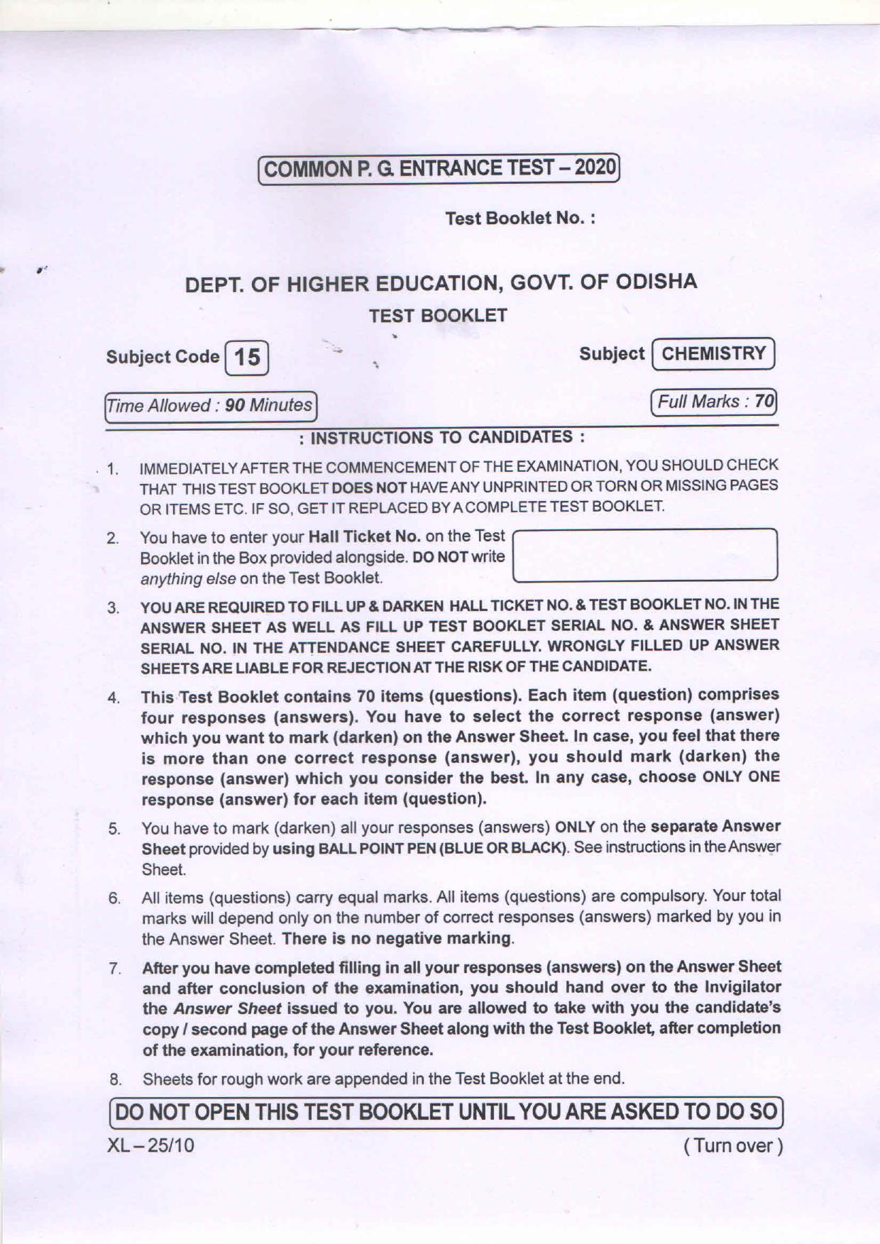 Odisha CPET CHEMISTRY 2020 Question Paper - Page 2