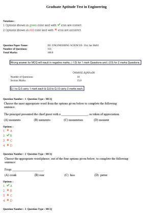 GATE 2015 Engineering Sciences (XE) Question Paper with Answer Key