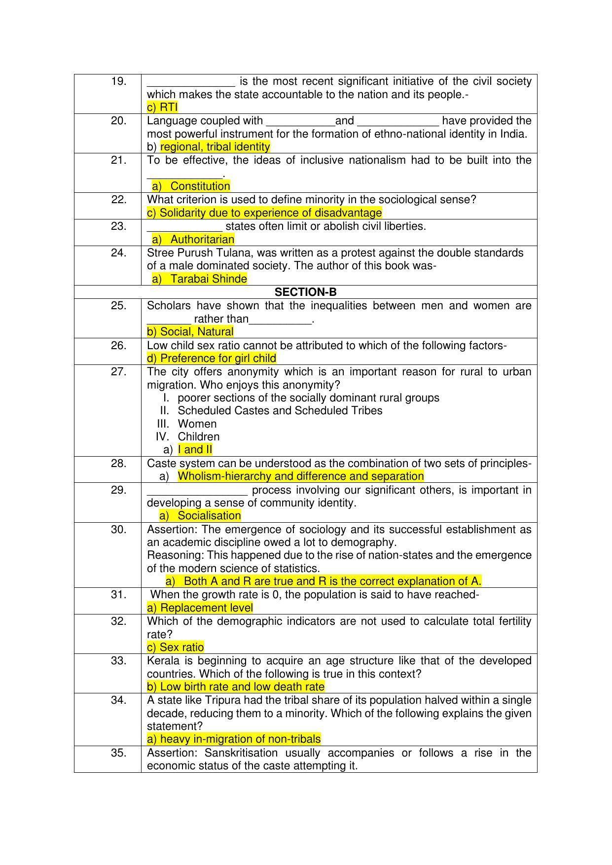 CBSE Class 12th Sociology Sample Question Paper Answer Key 2021-22 - Page 2