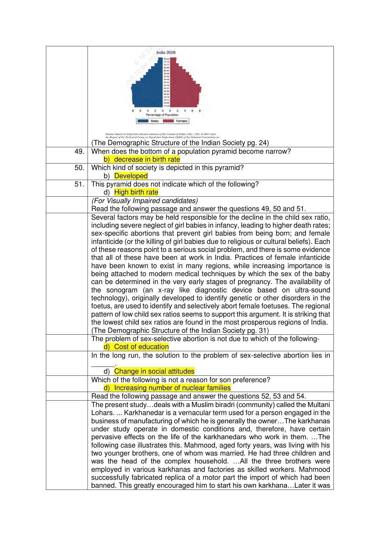 CBSE Class 12th Sociology Sample Question Paper Answer Key 2021-22 - Page 4