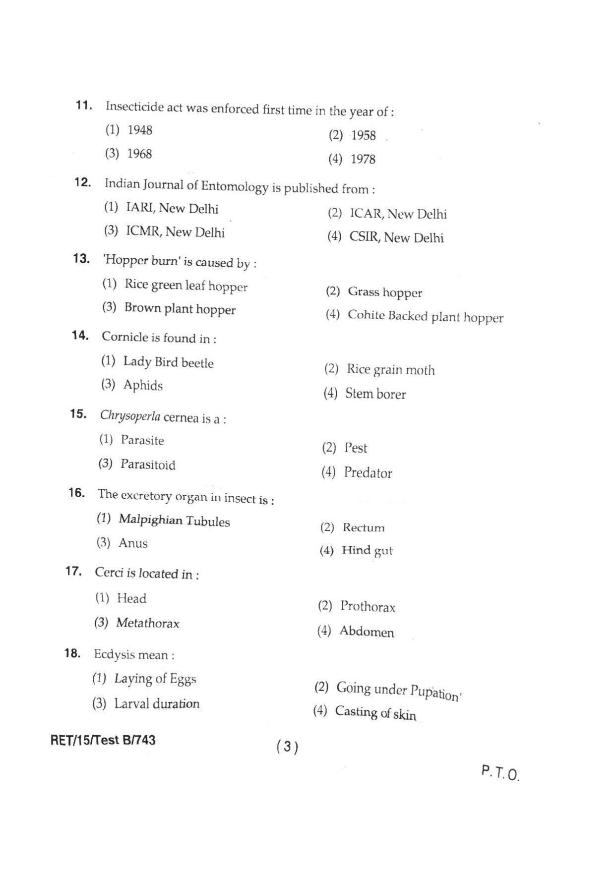 BHU RET ENTOMOLOGY & AG. ZOOLOGY 2015 Question Paper - Page 5