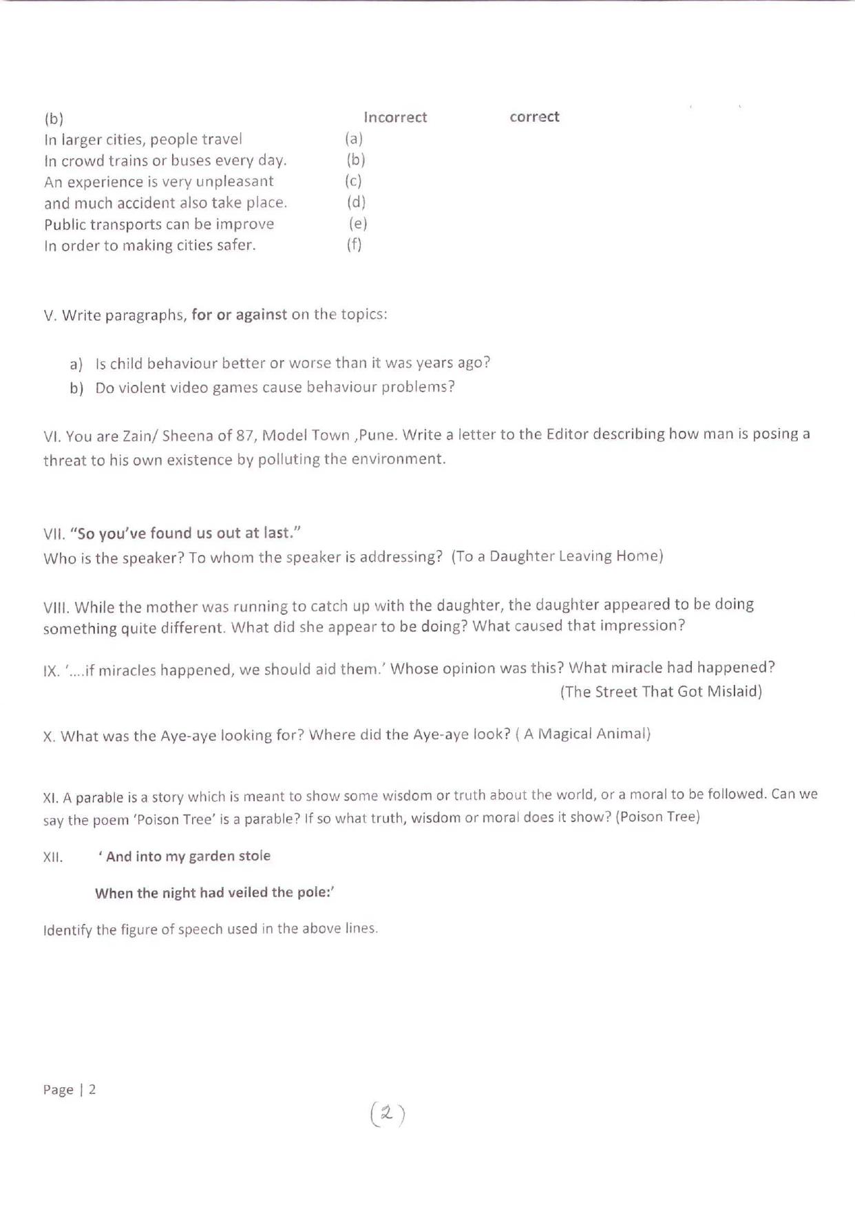 CBSE Worksheets for Class 8 English SA1 Assignment 2 - Page 2