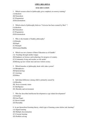 Odisha CPET 2021 EDUCATION Question Paper