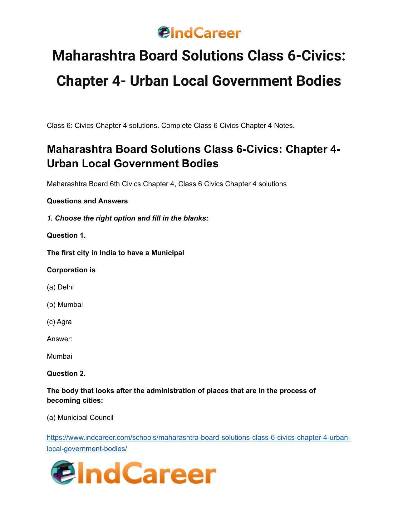 Maharashtra Board Solutions Class 6-Civics: Chapter 4- Urban Local Government Bodies - Page 2