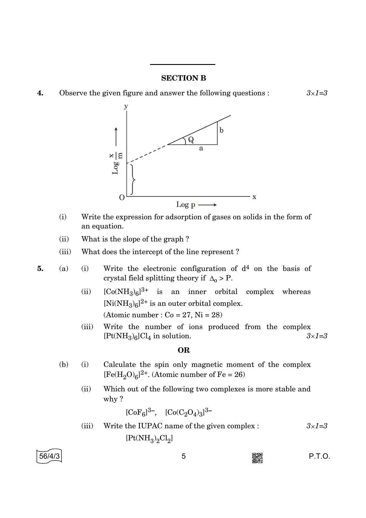 CBSE Class 12 56-4-3 Chemistry 2022 Question Paper - Page 5