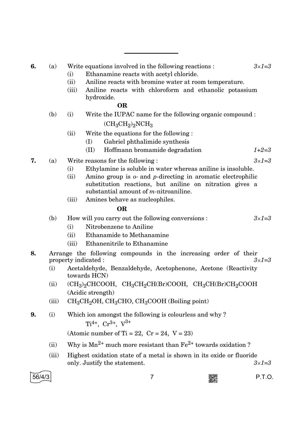 CBSE Class 12 56-4-3 Chemistry 2022 Question Paper - Page 7