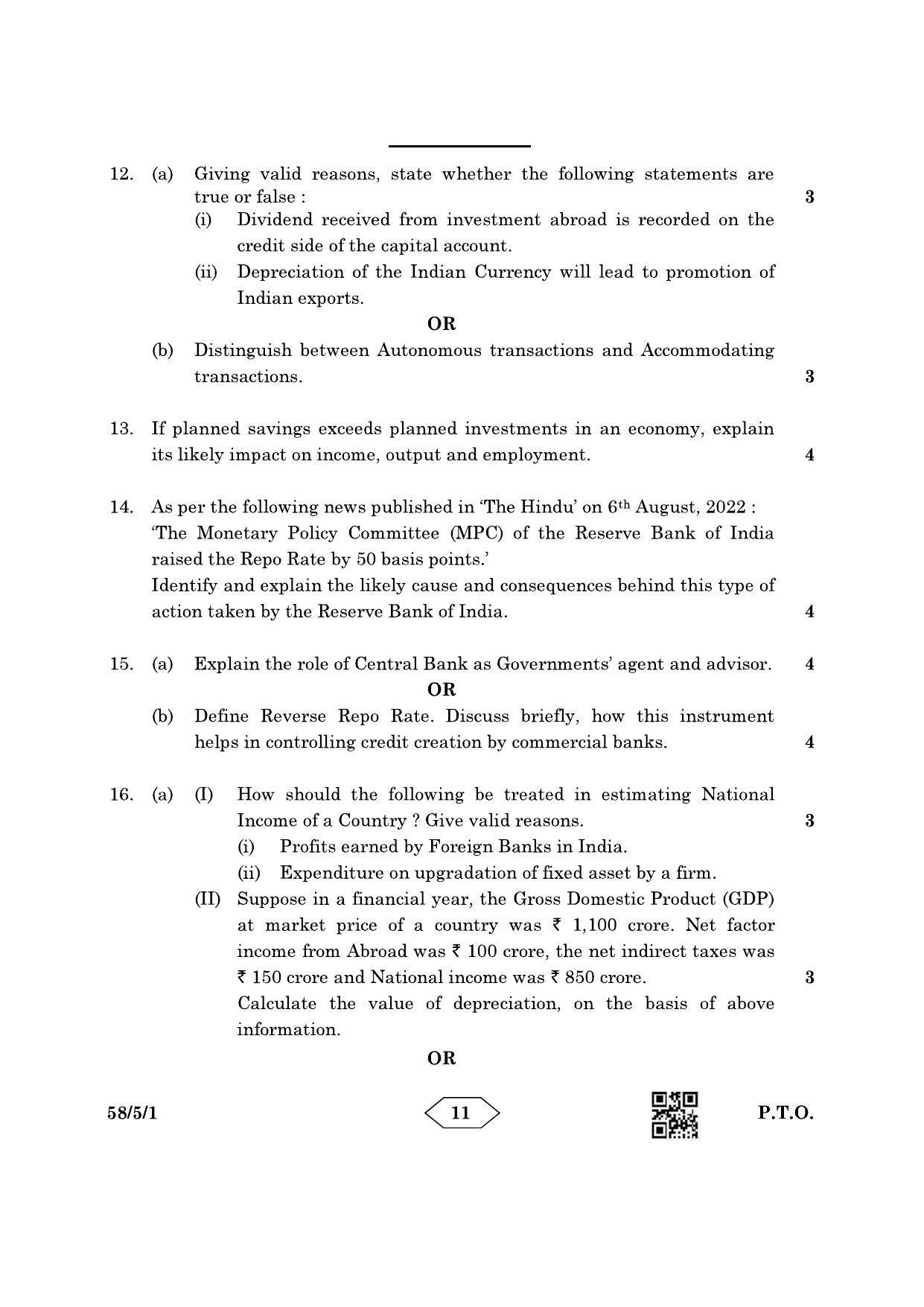 CBSE Class 12 58-5-1 Economics 2023 Question Paper - Page 11