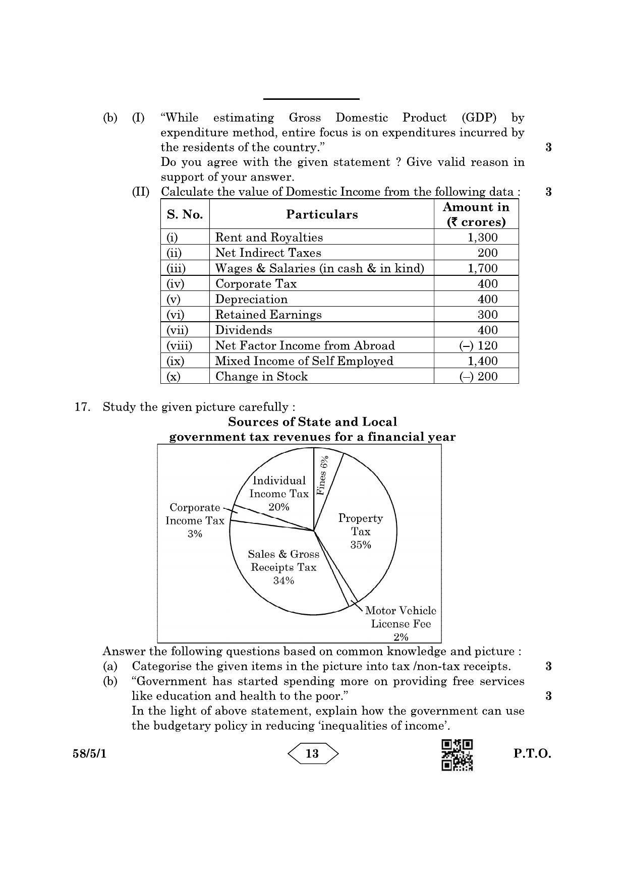 CBSE Class 12 58-5-1 Economics 2023 Question Paper - Page 13