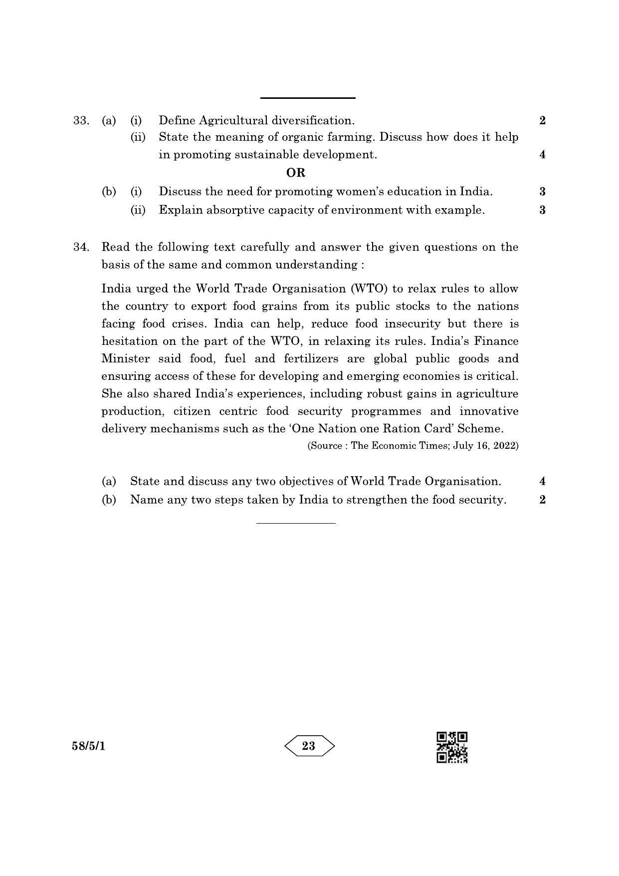 CBSE Class 12 58-5-1 Economics 2023 Question Paper - Page 23