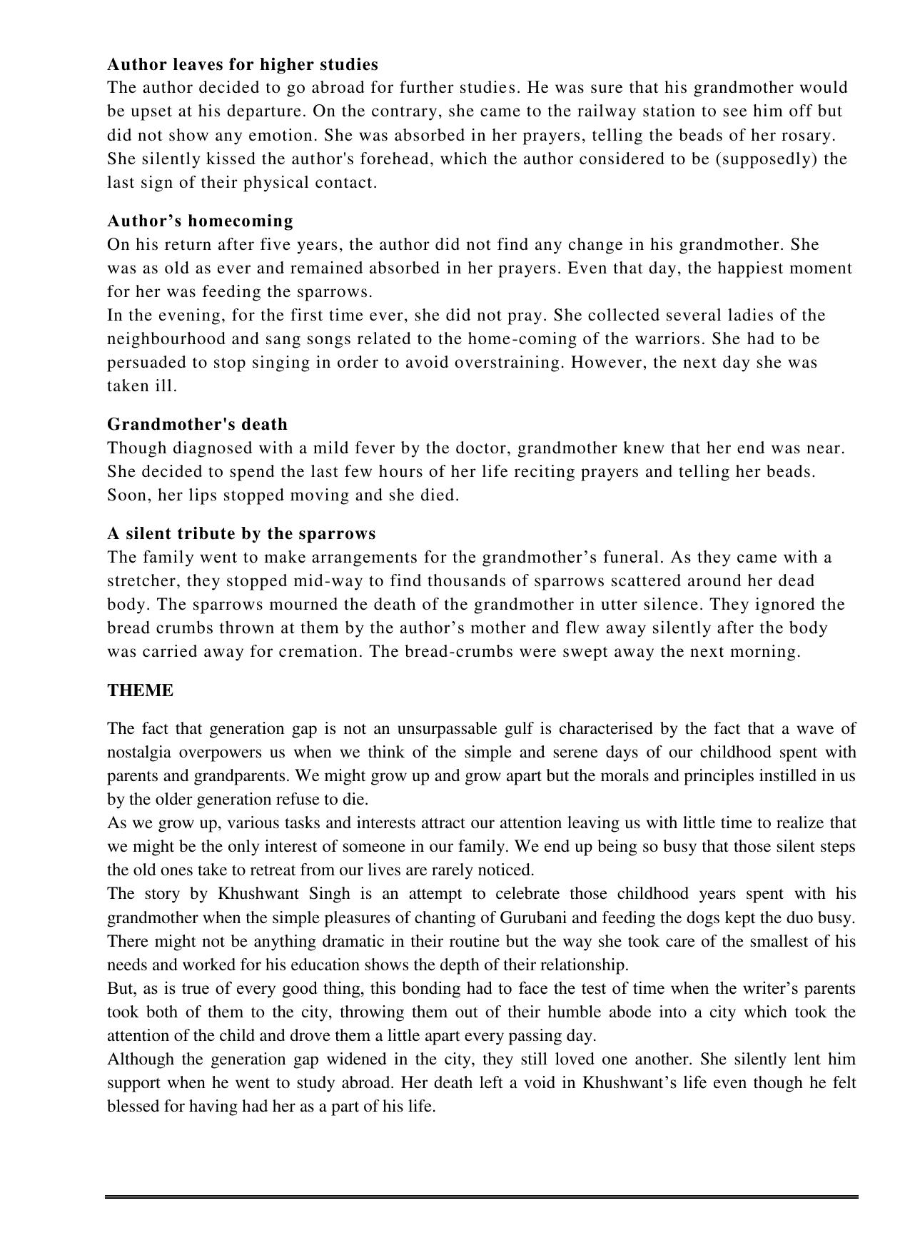 CBSE Worksheets for Class 11 English The Portrait of a Lady Khushwant Singh Assignment - Page 2