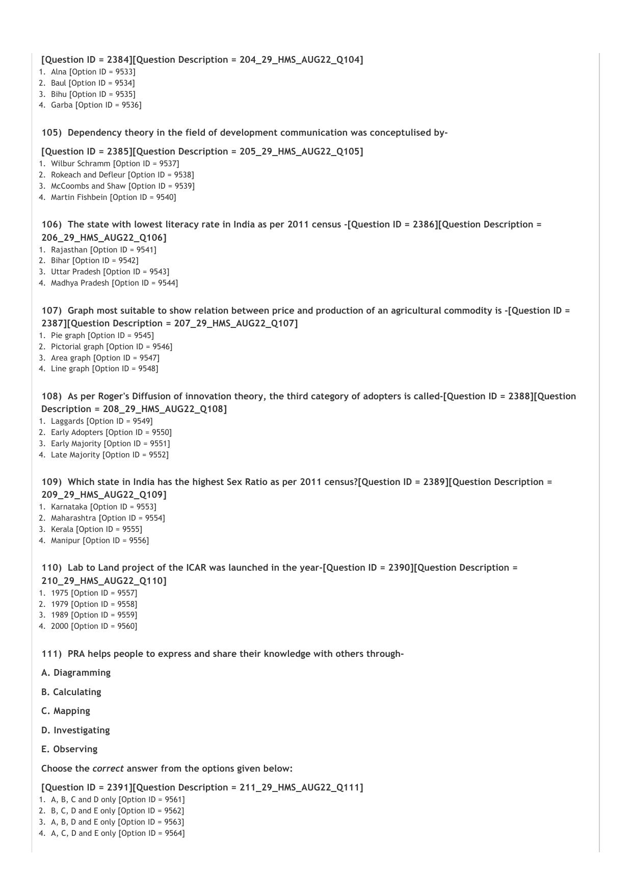 ICAR AIEEA PG 2022 COMMUNITY SCIENCE Question Paper - Page 20