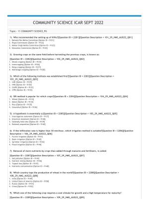 ICAR AIEEA PG 2022 COMMUNITY SCIENCE Question Paper