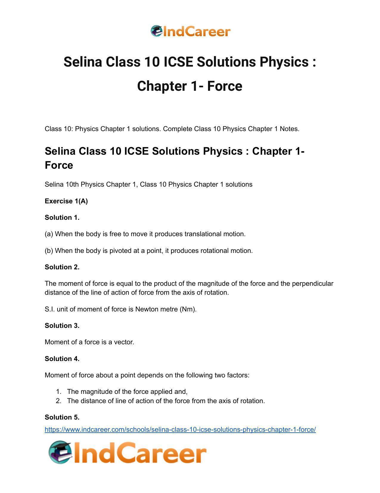 Selina Class 10 ICSE Solutions Physics : Chapter 1- Force - Page 2