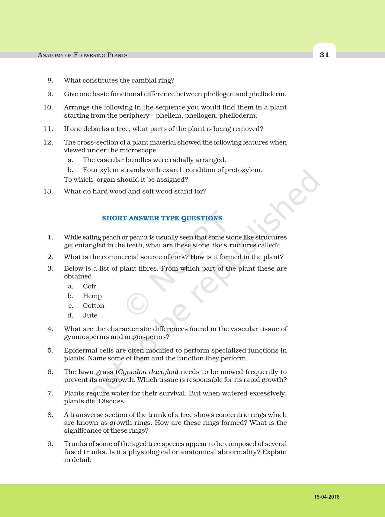 NCERT Exemplar Book for Class 11 Biology: Chapter 6 Anatomy of Flowering Plants - Page 5