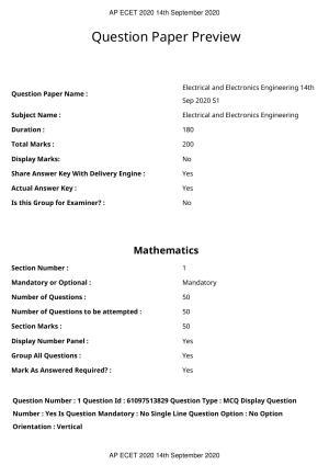 AP ECET 2020 - Electrical and Electronics Engineering (Preview) Question Paper With Preliminary Keys