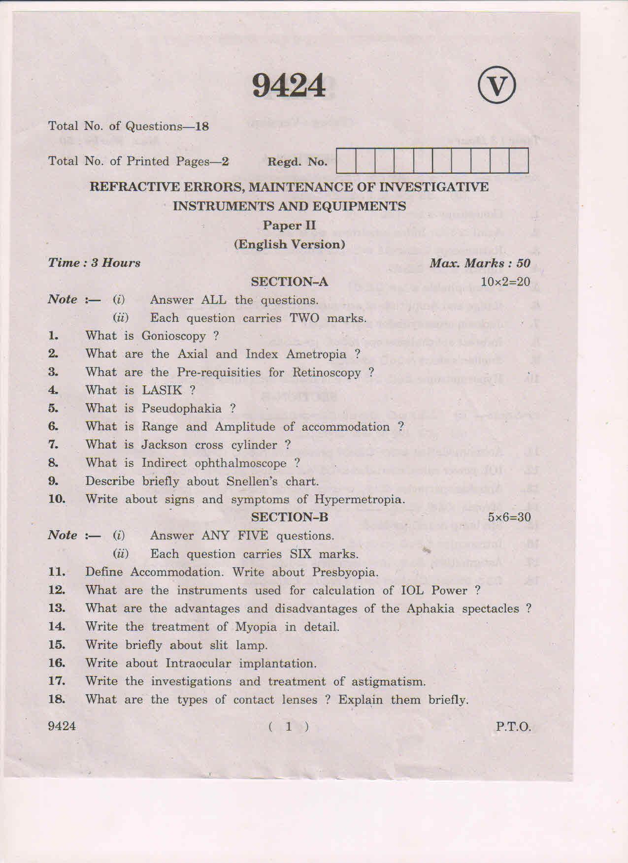 AP Inter 2nd Yea OT-II-9424 March-2019-Vocational Question Paper - Page 1