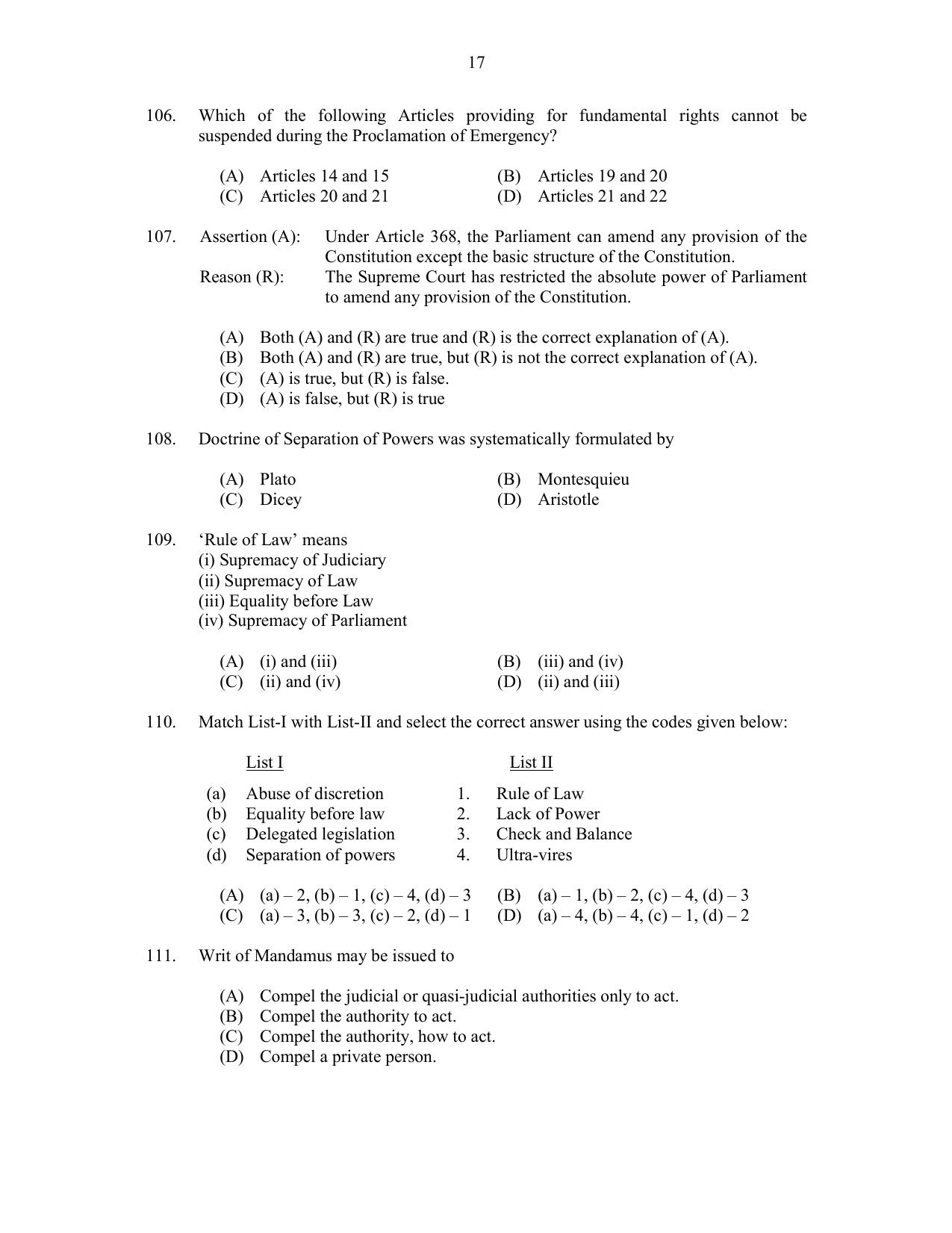 CUSAT CAT 2017 LLM Final Question Paper - Page 17