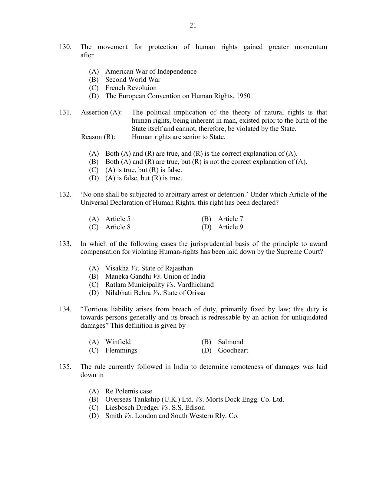 CUSAT CAT 2017 LLM Final Question Paper - Page 21