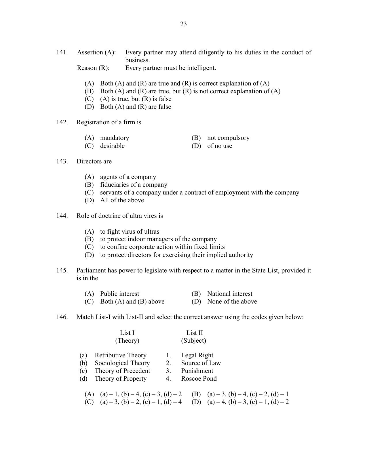 CUSAT CAT 2017 LLM Final Question Paper - Page 23