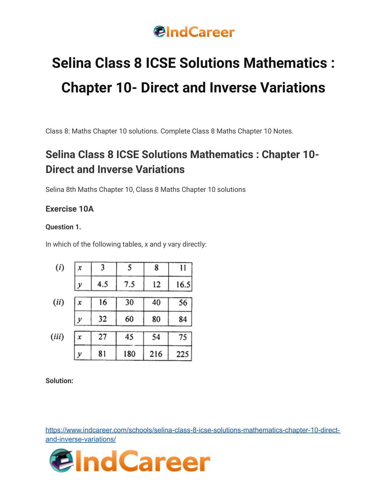 Selina Class 8 ICSE Solutions Mathematics : Chapter 10- Direct and Inverse Variations - Page 2