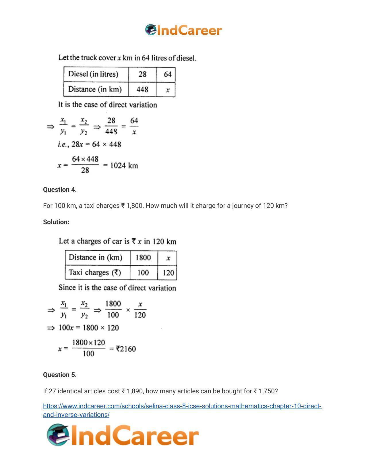 Selina Class 8 ICSE Solutions Mathematics : Chapter 10- Direct and Inverse Variations - Page 6